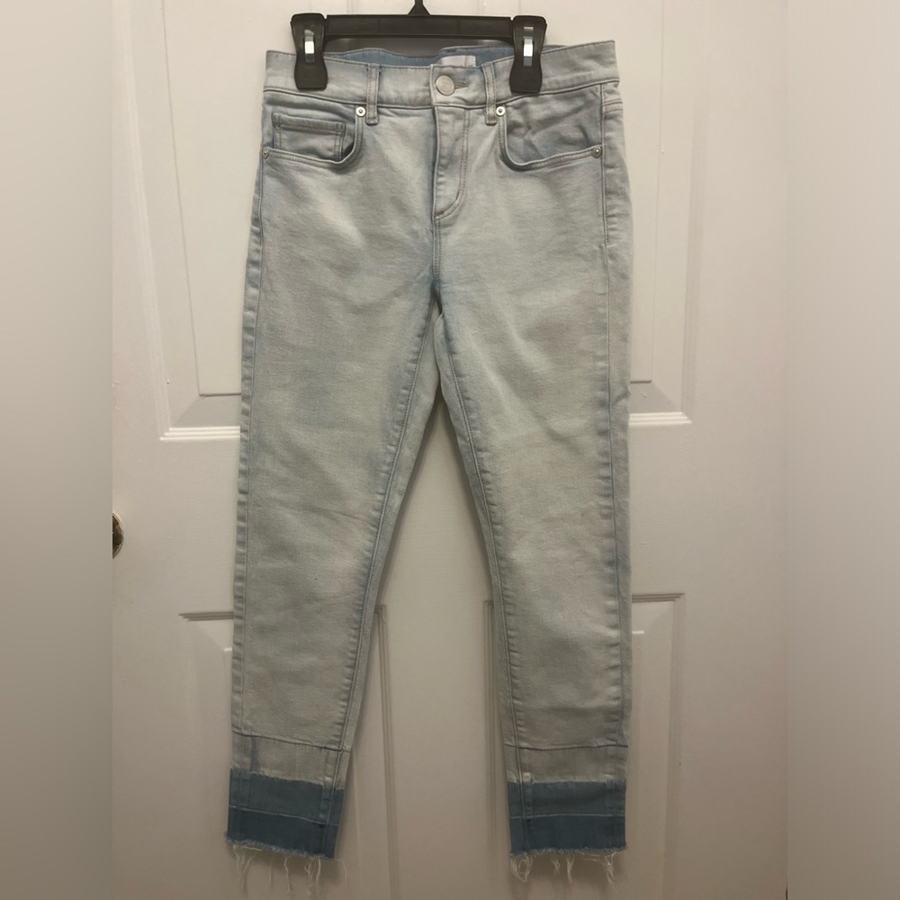 LOFT Modern Skinny Crop Dip Dye Raw Hem Light Wash Jeans Size 25/0